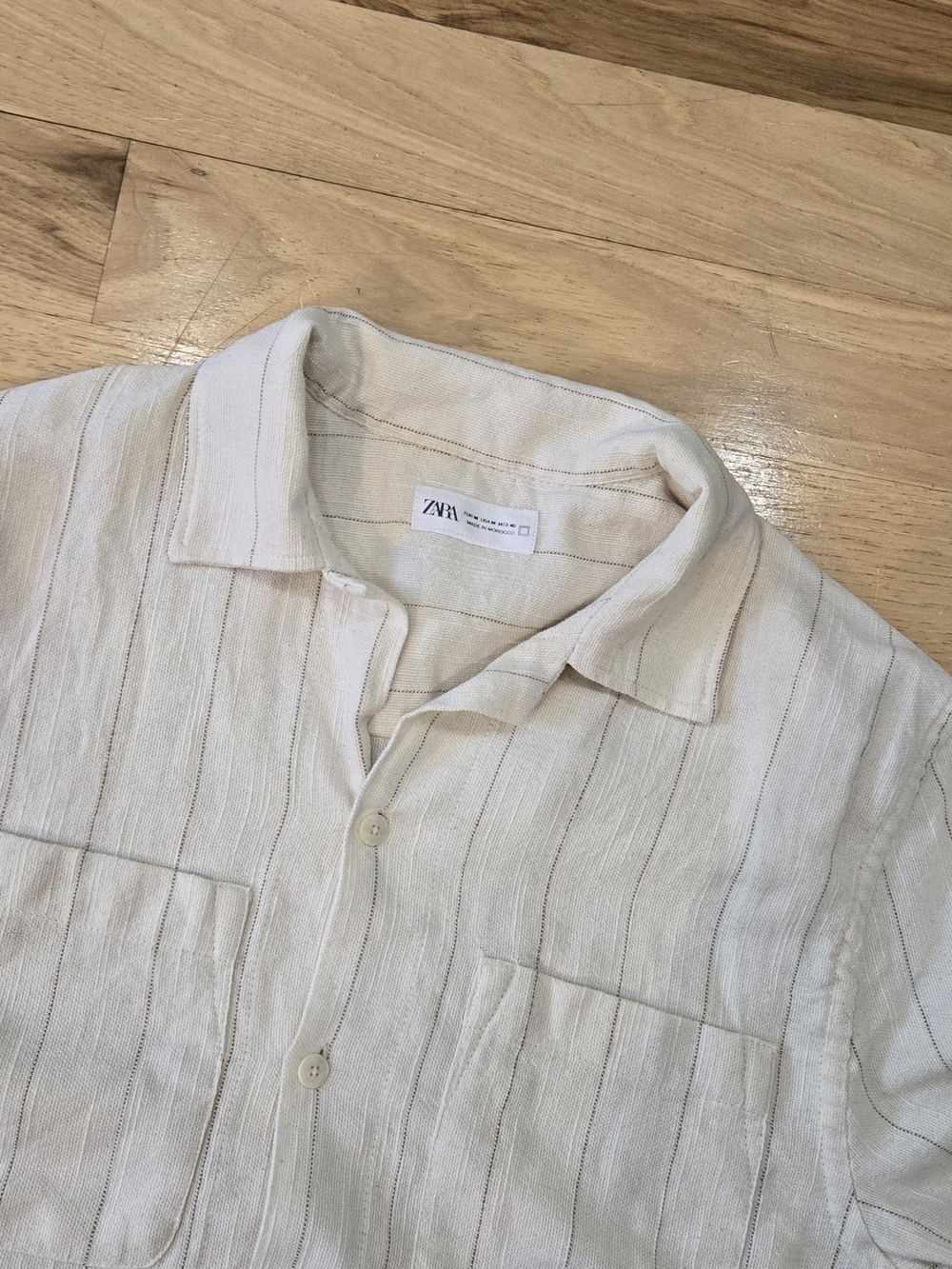 Zara Men’s Cream Textured Linen-Blend Shirt
